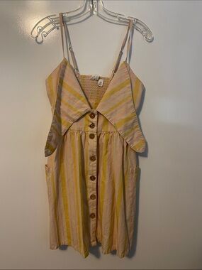 Roxy Lapel Summer Mini Dress With Pockets Size Small